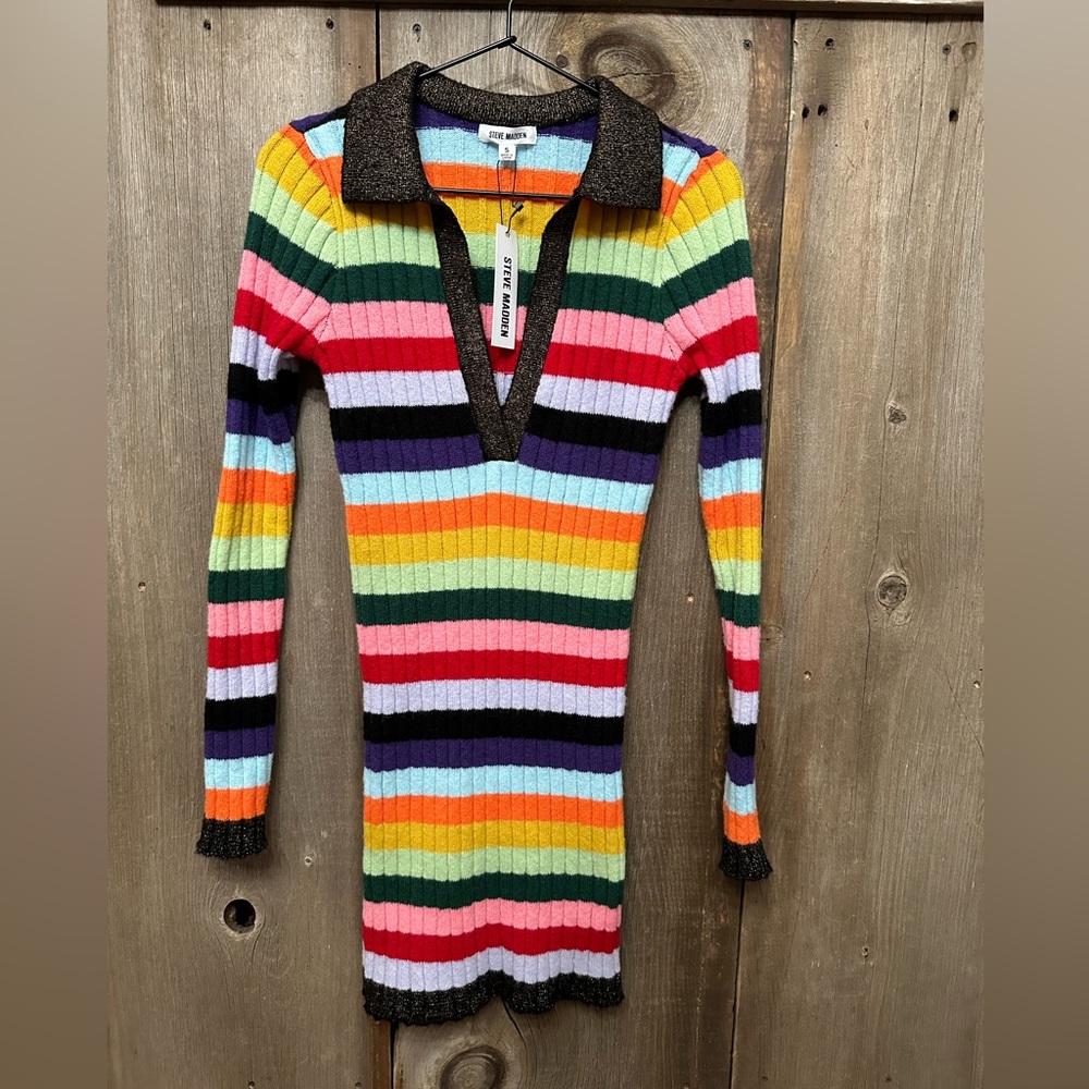 Steve Madden Maelee Multi Stripe Mini Sweater Dress Size Small Women’s